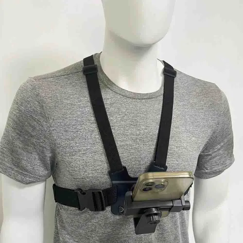 Нагръден колан с телефон, монтаж в предната част (chest mount for phone).