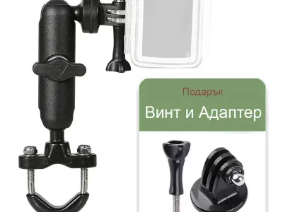 Стойка за екшън камера с адаптер и винт, черен цвят.